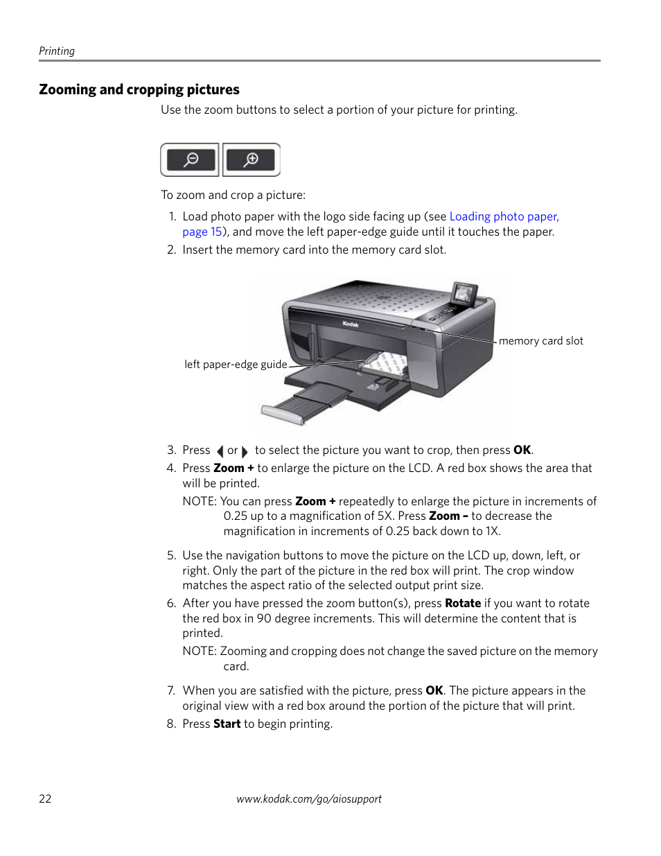 Zooming and cropping pictures | Kodak ESP 5200 User Manual | Page 27 / 73