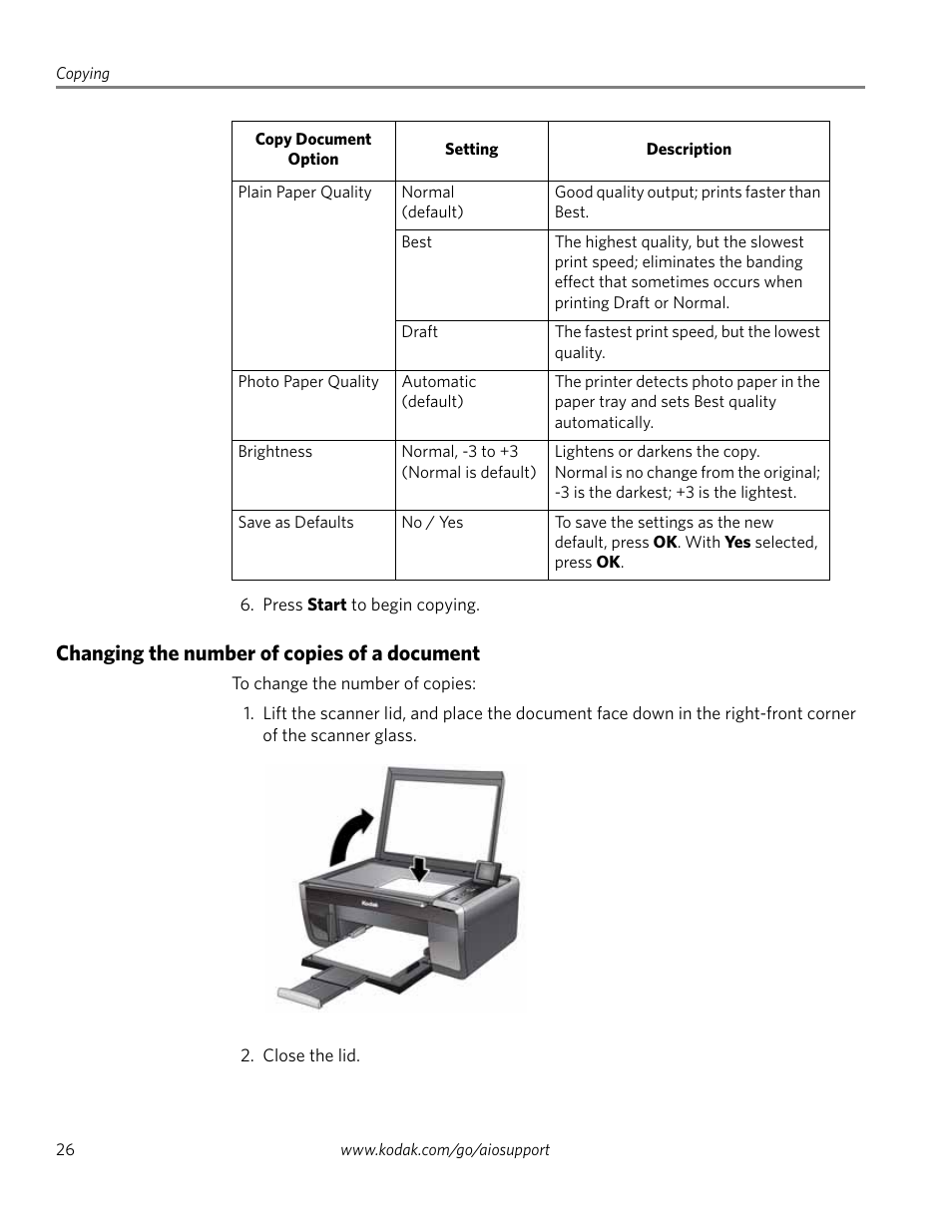 Changing the number of copies of a document | Kodak ESP 5200 User Manual | Page 31 / 73