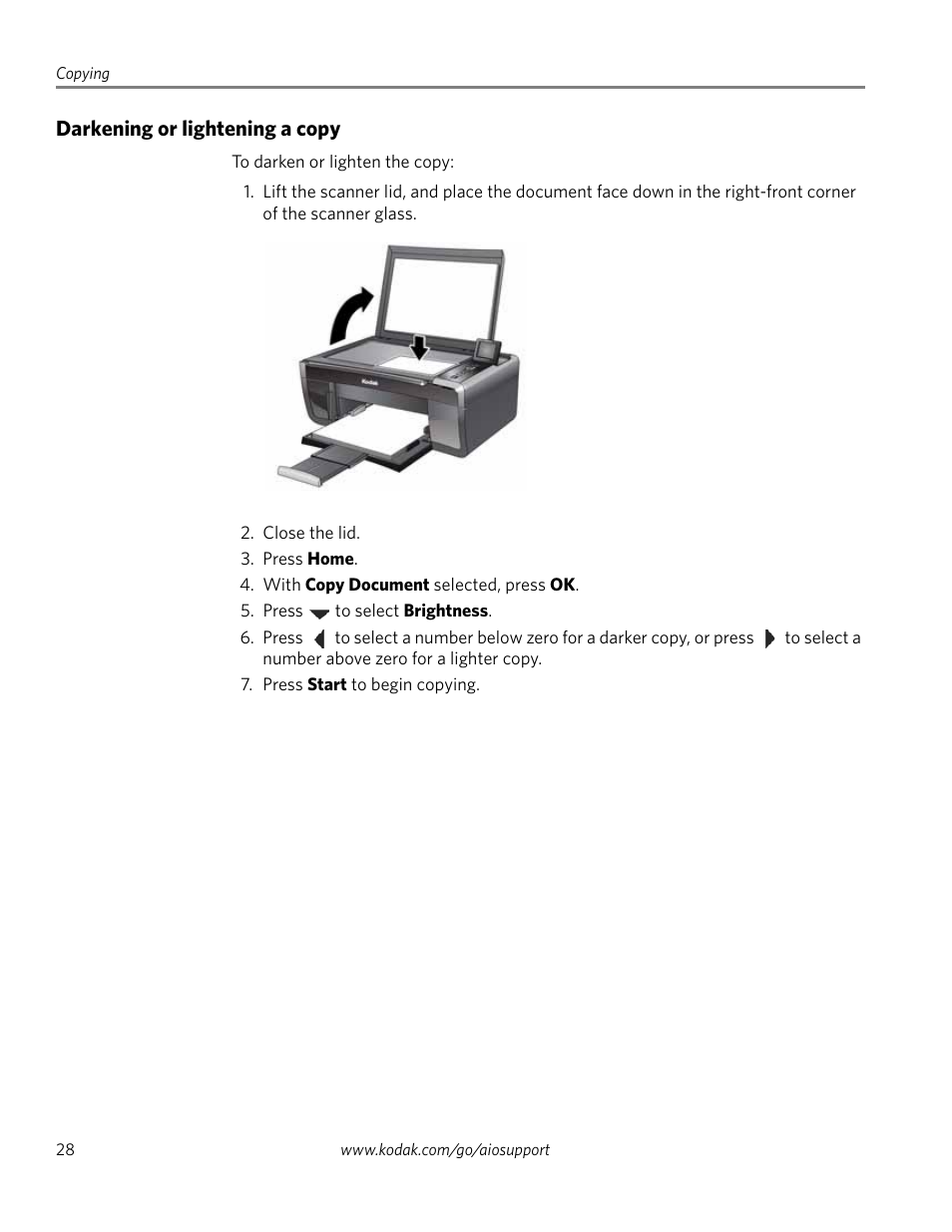 Darkening or lightening a copy | Kodak ESP 5200 User Manual | Page 33 / 73