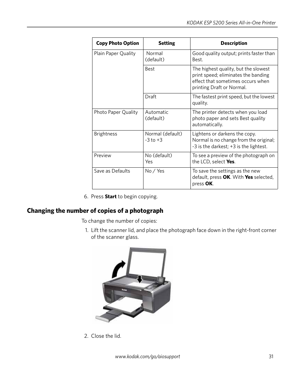 Changing the number of copies of a photograph | Kodak ESP 5200 User Manual | Page 36 / 73