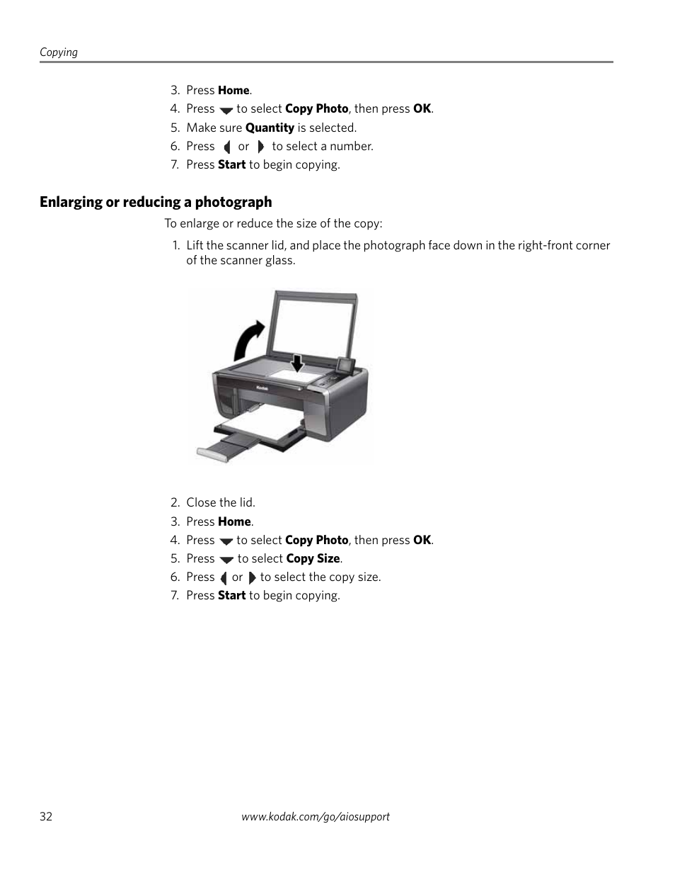 Enlarging or reducing a photograph | Kodak ESP 5200 User Manual | Page 37 / 73