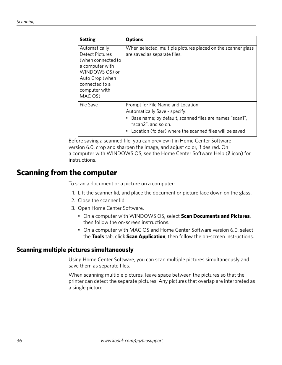 Scanning from the computer, Scanning multiple pictures simultaneously | Kodak ESP 5200 User Manual | Page 41 / 73