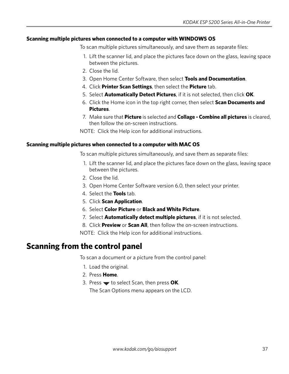 Scanning from the control panel | Kodak ESP 5200 User Manual | Page 42 / 73