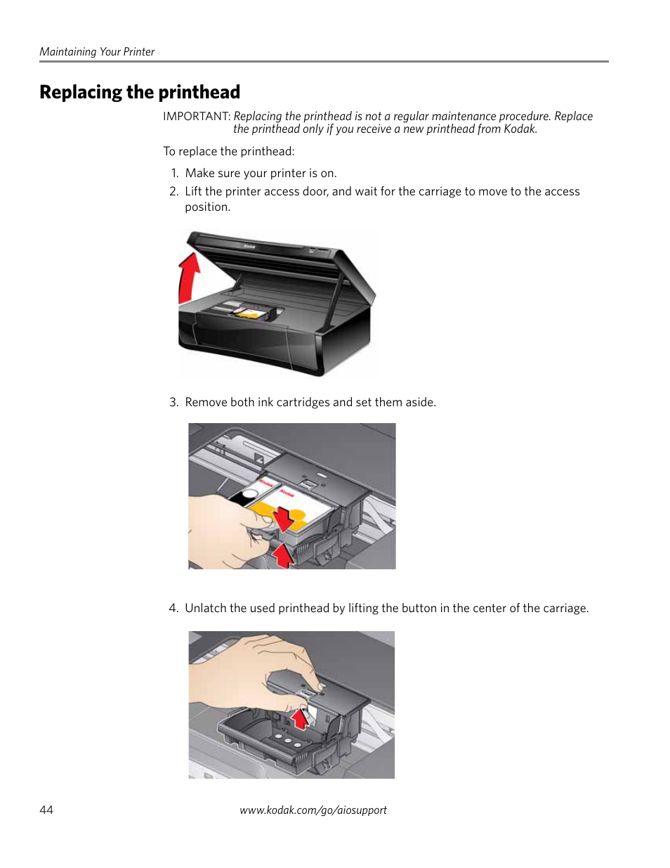 Replacing the printhead | Kodak ESP 5200 User Manual | Page 49 / 73