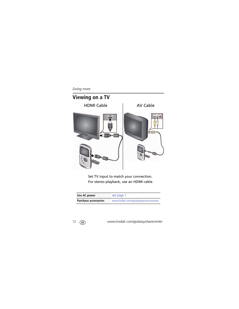 Viewing on a tv | Kodak PLAYSPORT Zx3 User Manual | Page 12 / 23