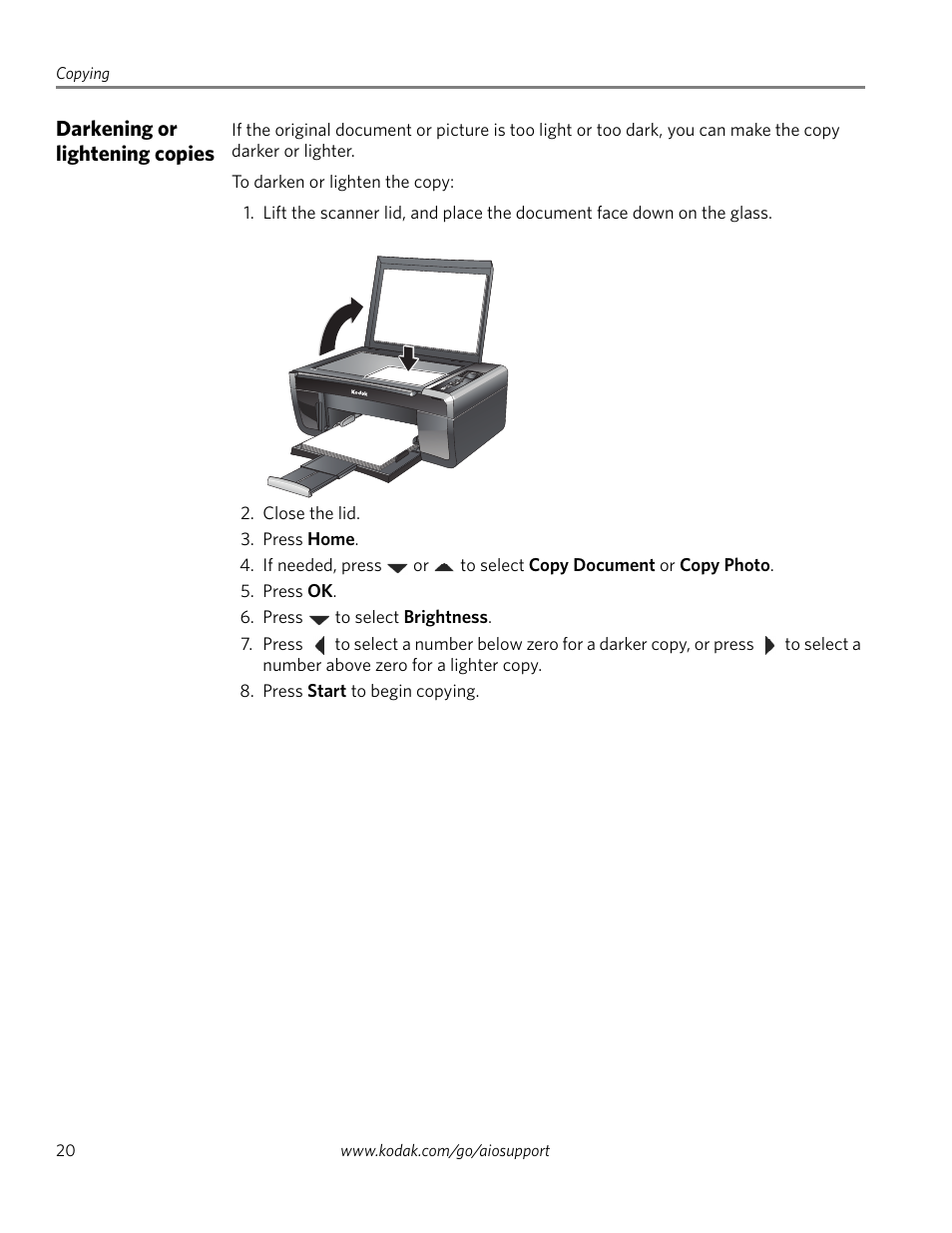 Darkening or lightening copies | Kodak ESP 3260 User Manual | Page 26 / 56
