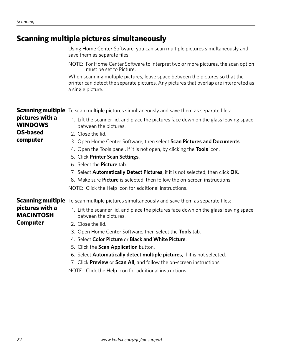 Scanning multiple pictures simultaneously | Kodak ESP 3260 User Manual | Page 28 / 56