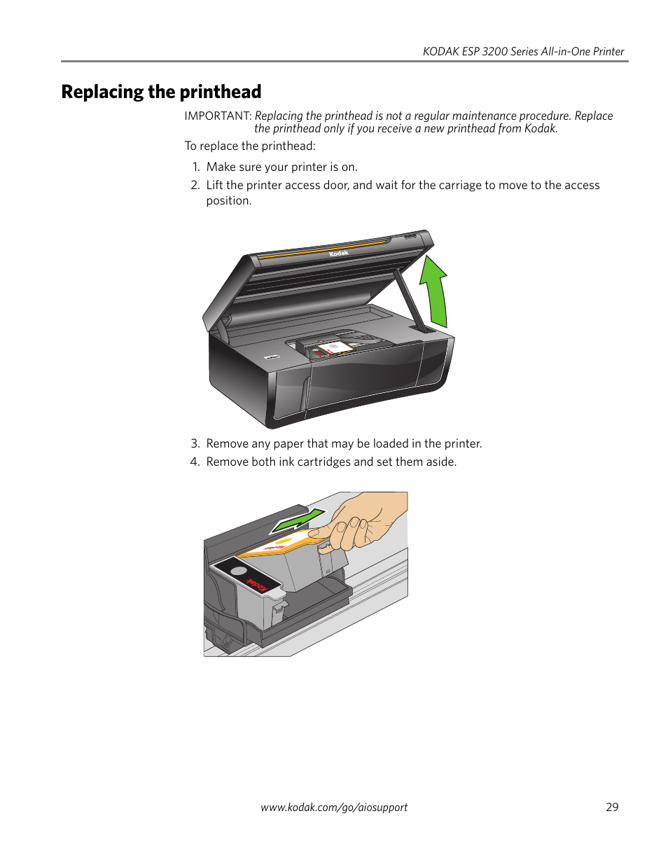 Replacing the printhead | Kodak ESP 3260 User Manual | Page 35 / 56