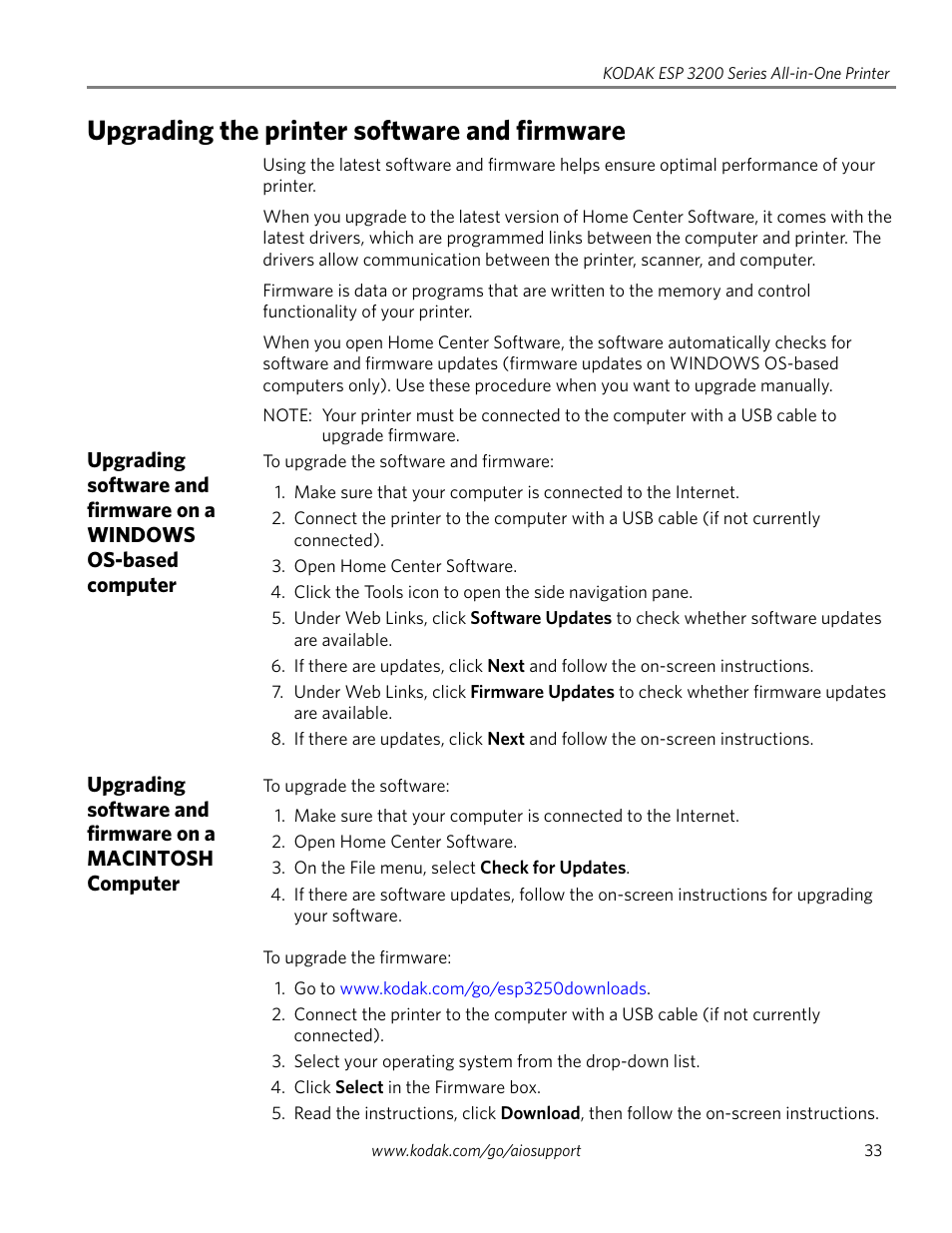 Upgrading the printer software and firmware | Kodak ESP 3260 User Manual | Page 39 / 56