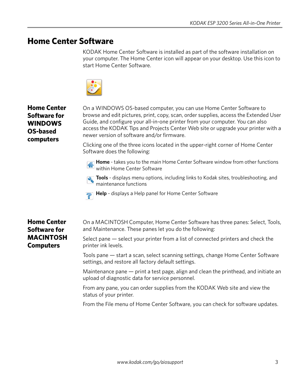 Home center software, Home center software for macintosh computers | Kodak ESP 3260 User Manual | Page 9 / 56