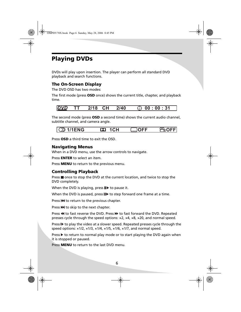 Playing dvds | Kodak PDV-70X User Manual | Page 12 / 48
