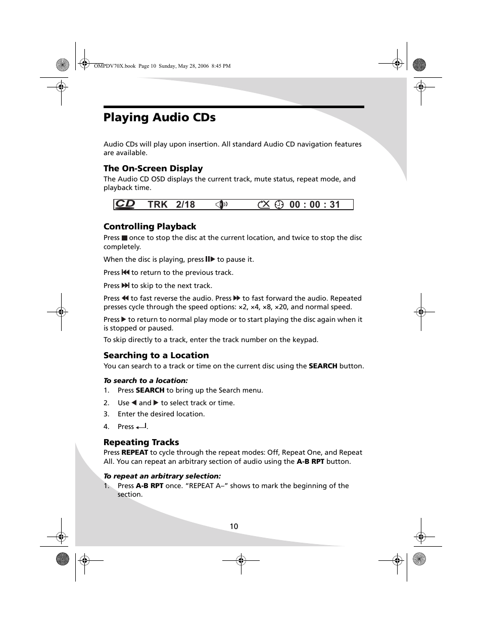 Playing audio cds | Kodak PDV-70X User Manual | Page 16 / 48