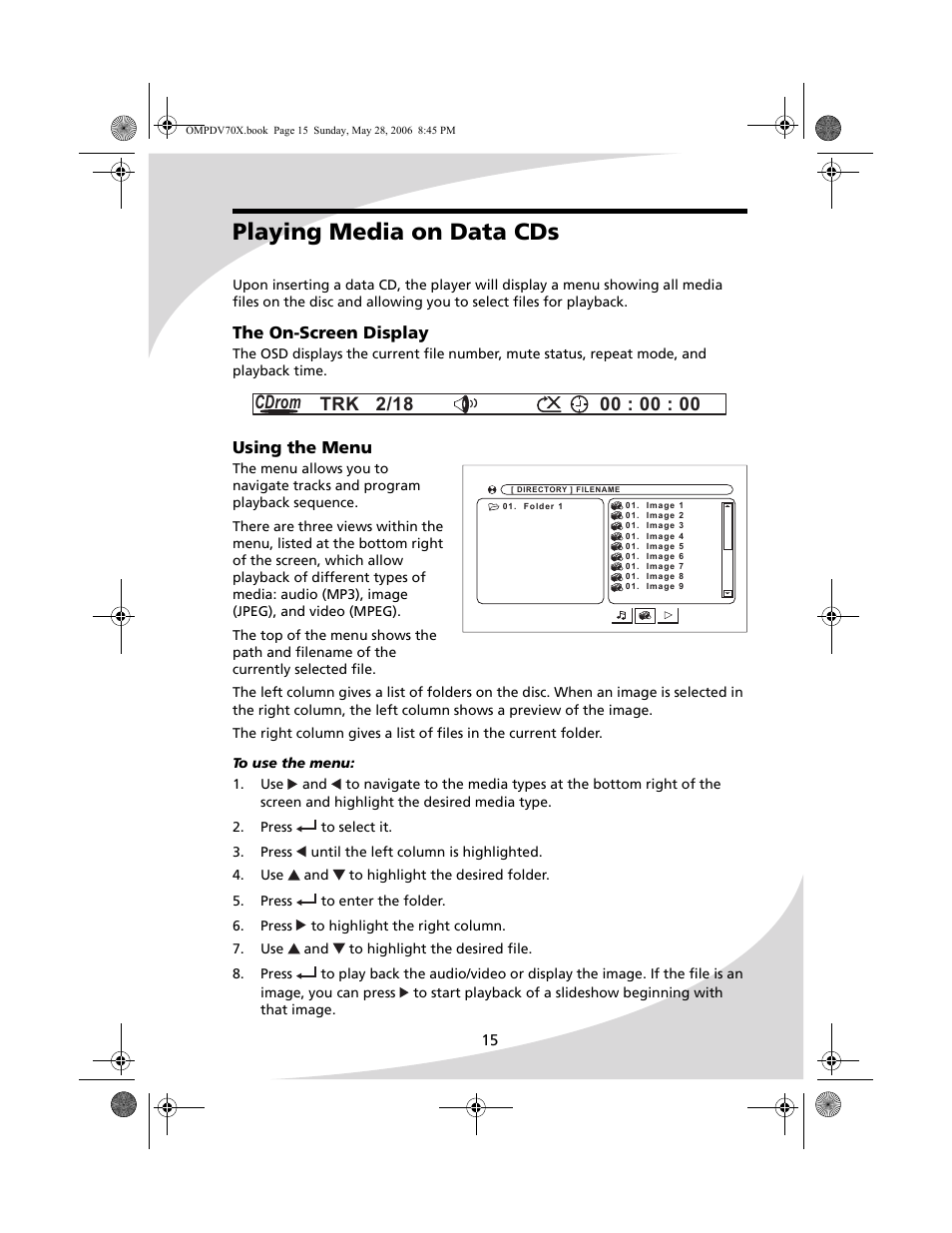 Playing media on data cds | Kodak PDV-70X User Manual | Page 21 / 48