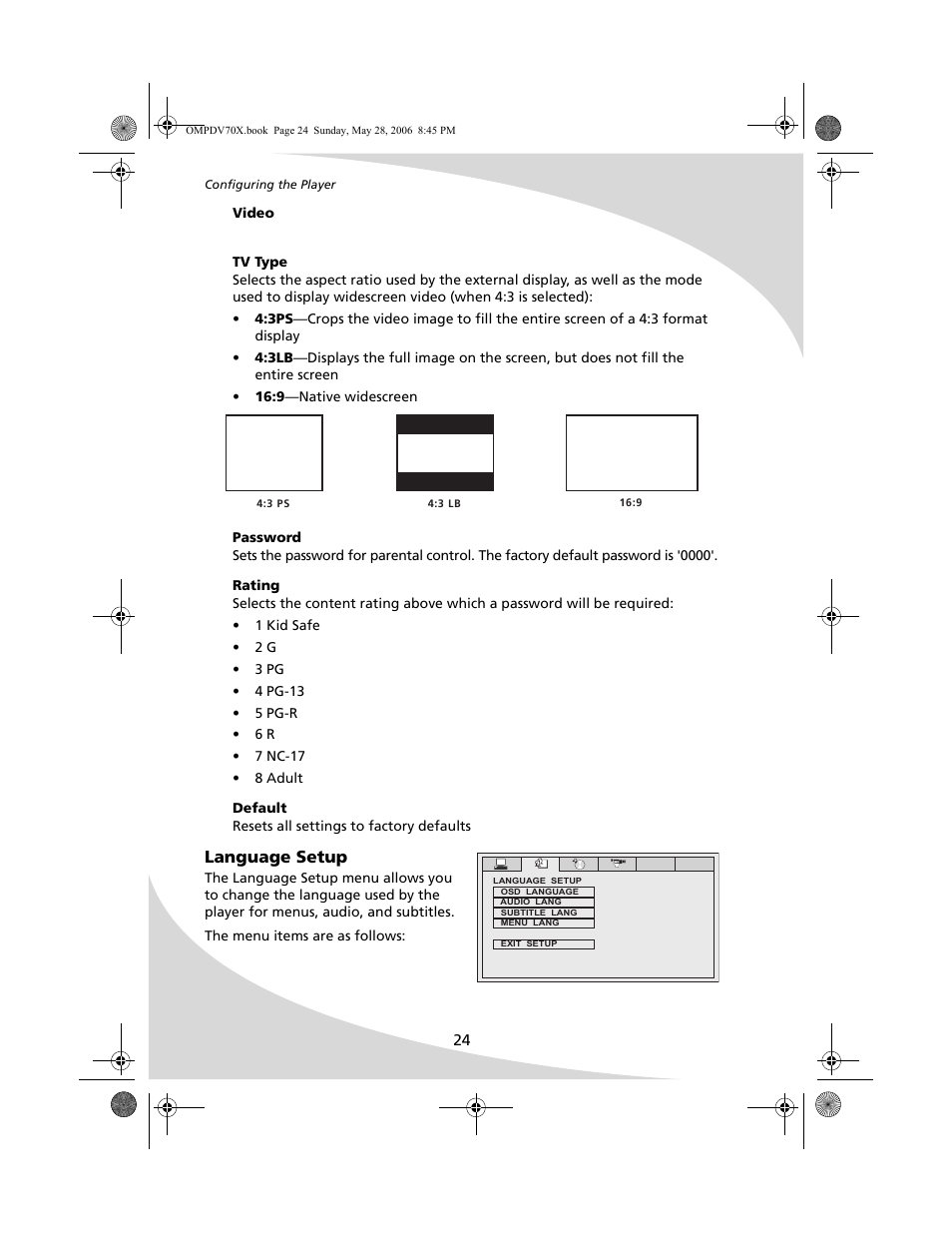 Language setup | Kodak PDV-70X User Manual | Page 30 / 48
