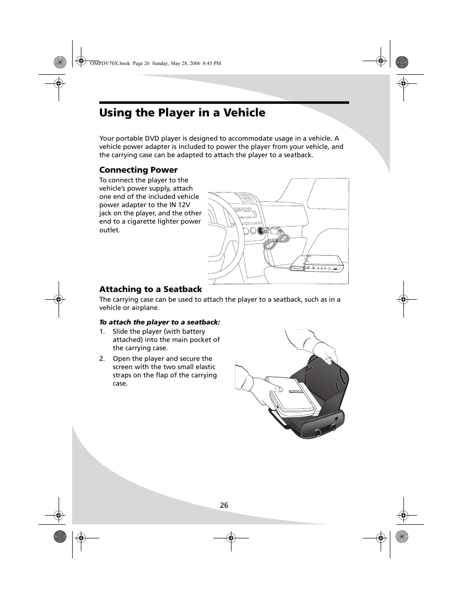 Using the player in a vehicle | Kodak PDV-70X User Manual | Page 32 / 48