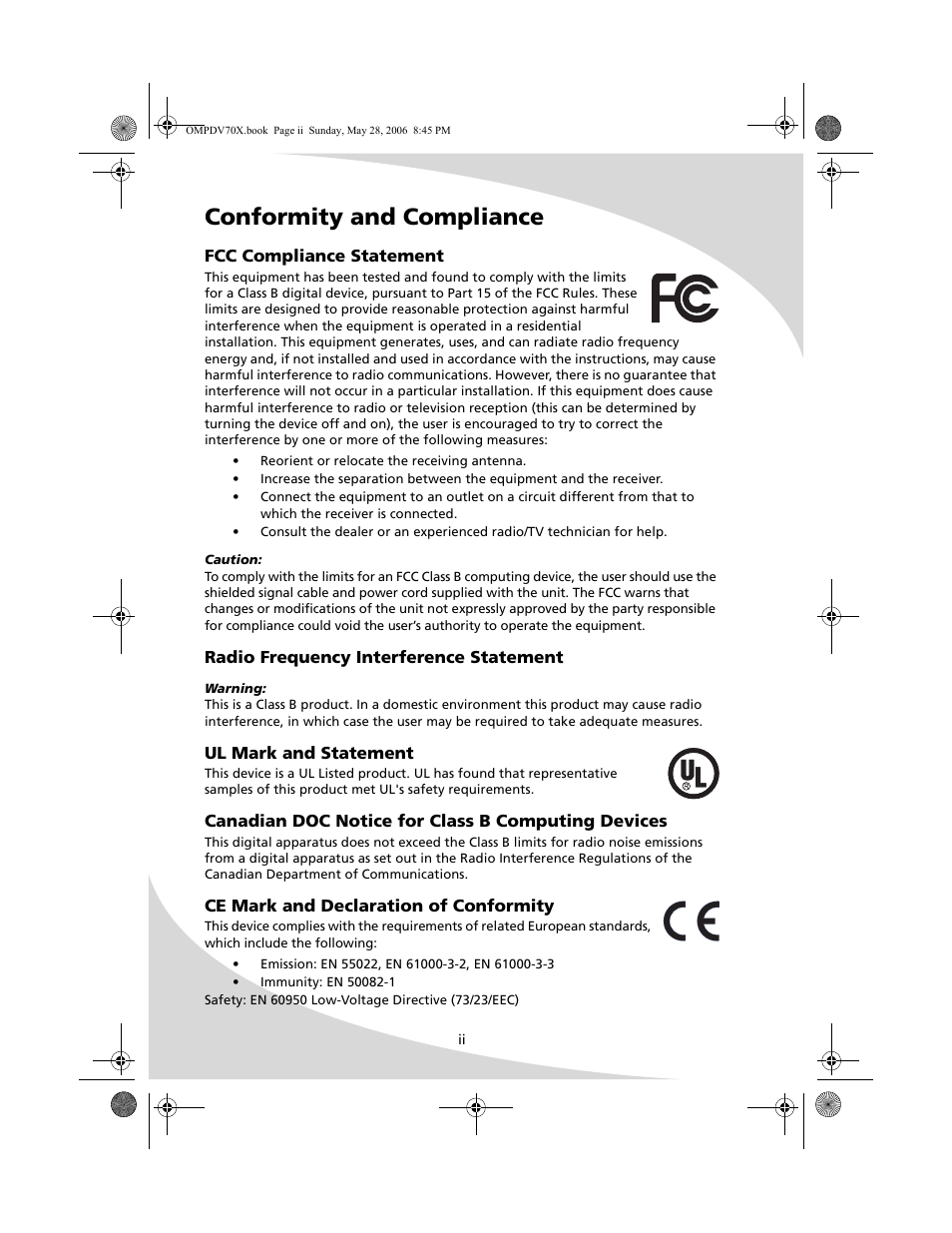 Conformity and compliance | Kodak PDV-70X User Manual | Page 4 / 48