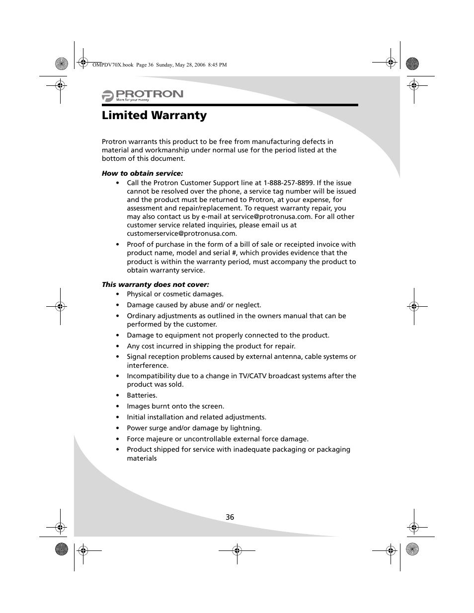 Limited warranty | Kodak PDV-70X User Manual | Page 42 / 48