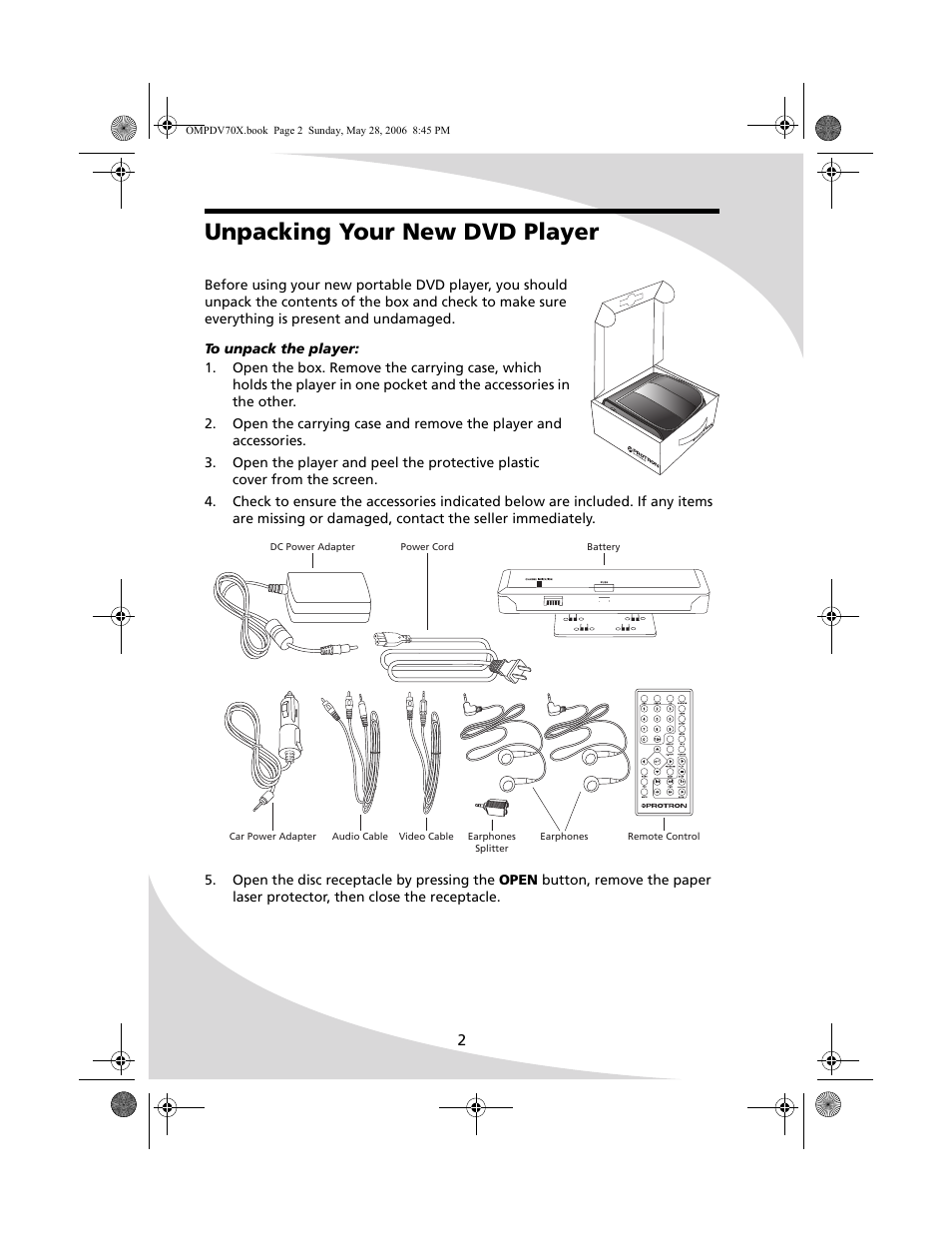 Unpacking your new dvd player | Kodak PDV-70X User Manual | Page 8 / 48