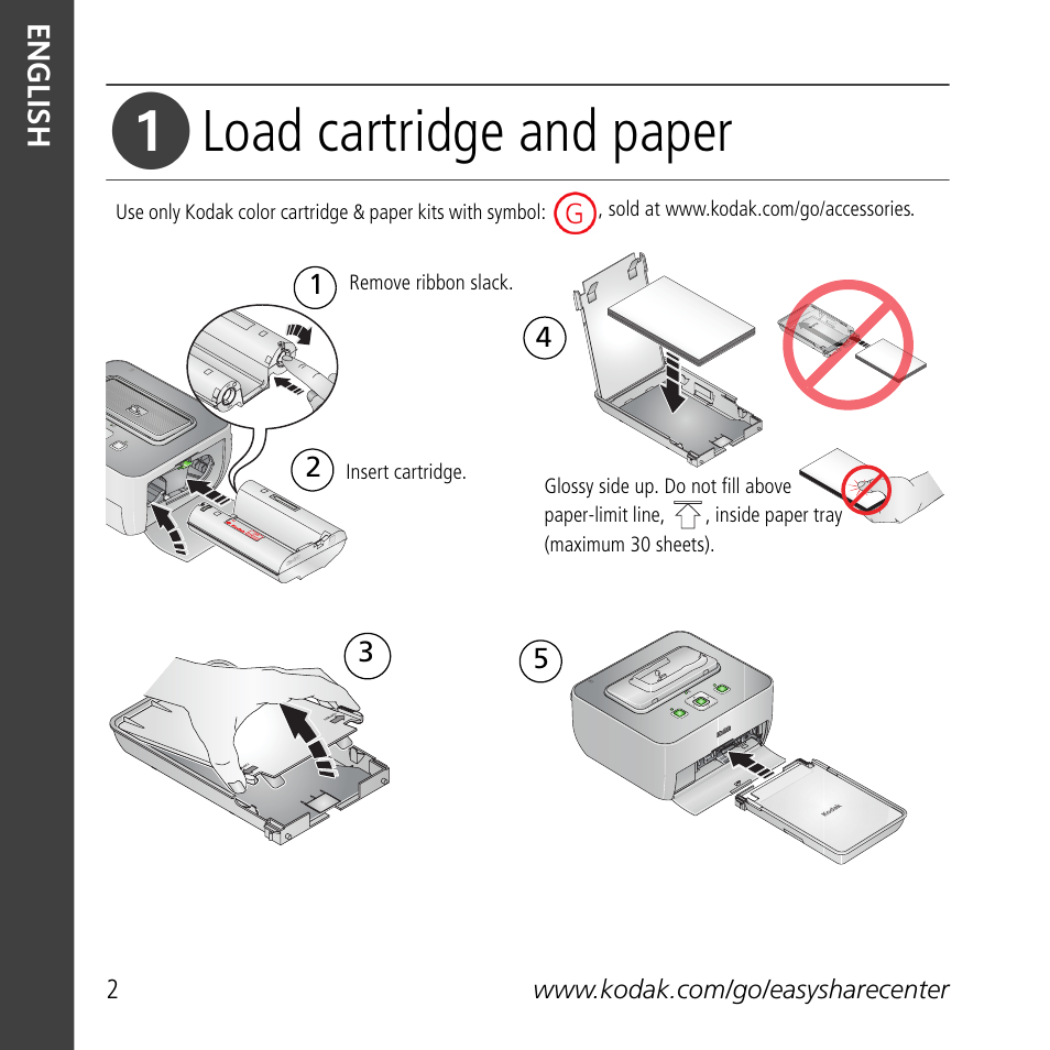 Load cartridge and paper | Kodak G610 User Manual | Page 2 / 20