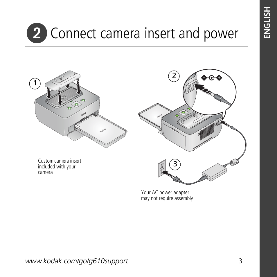 Connect camera insert and power | Kodak G610 User Manual | Page 3 / 20