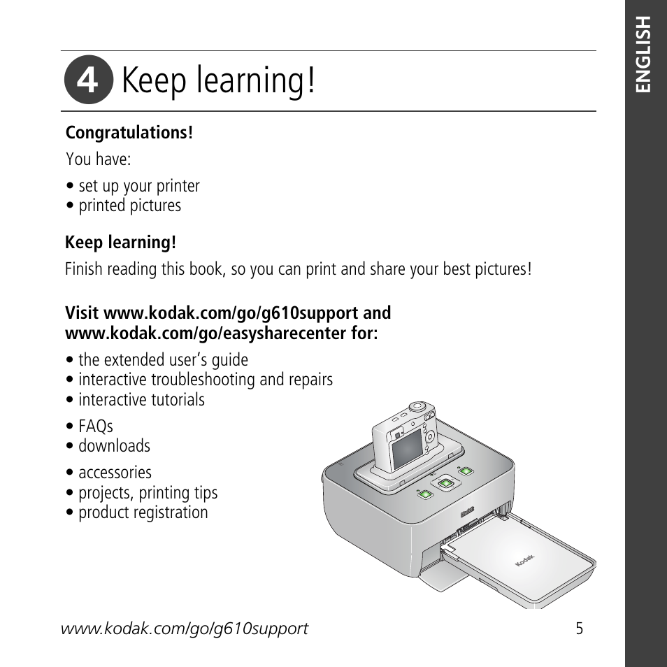 Keep learning | Kodak G610 User Manual | Page 5 / 20