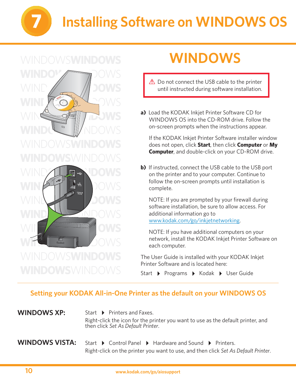 Installing software on windows os, Windows | Kodak ESP 7 User Manual | Page 10 / 16