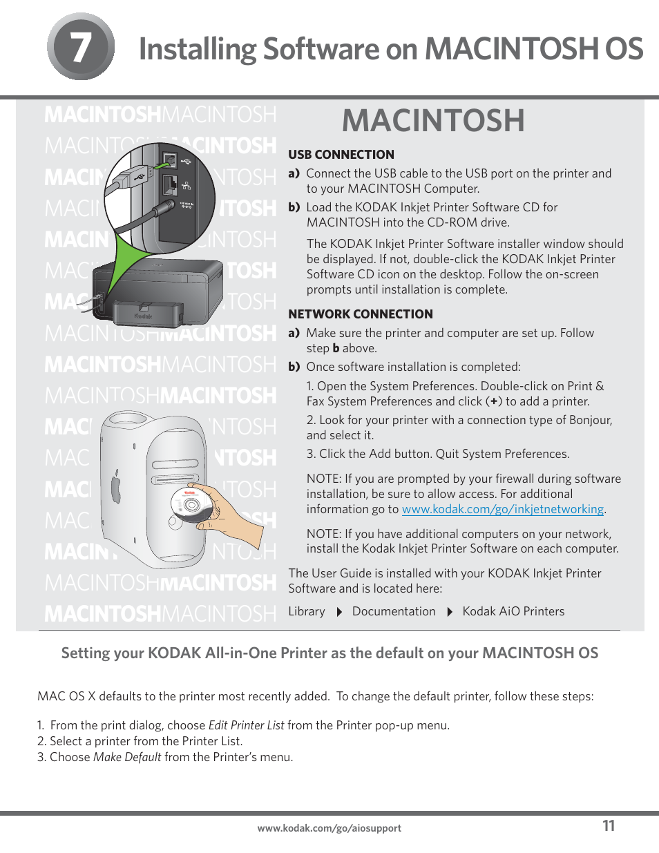 Macintosh, Installing software on macintosh os | Kodak ESP 7 User Manual | Page 11 / 16