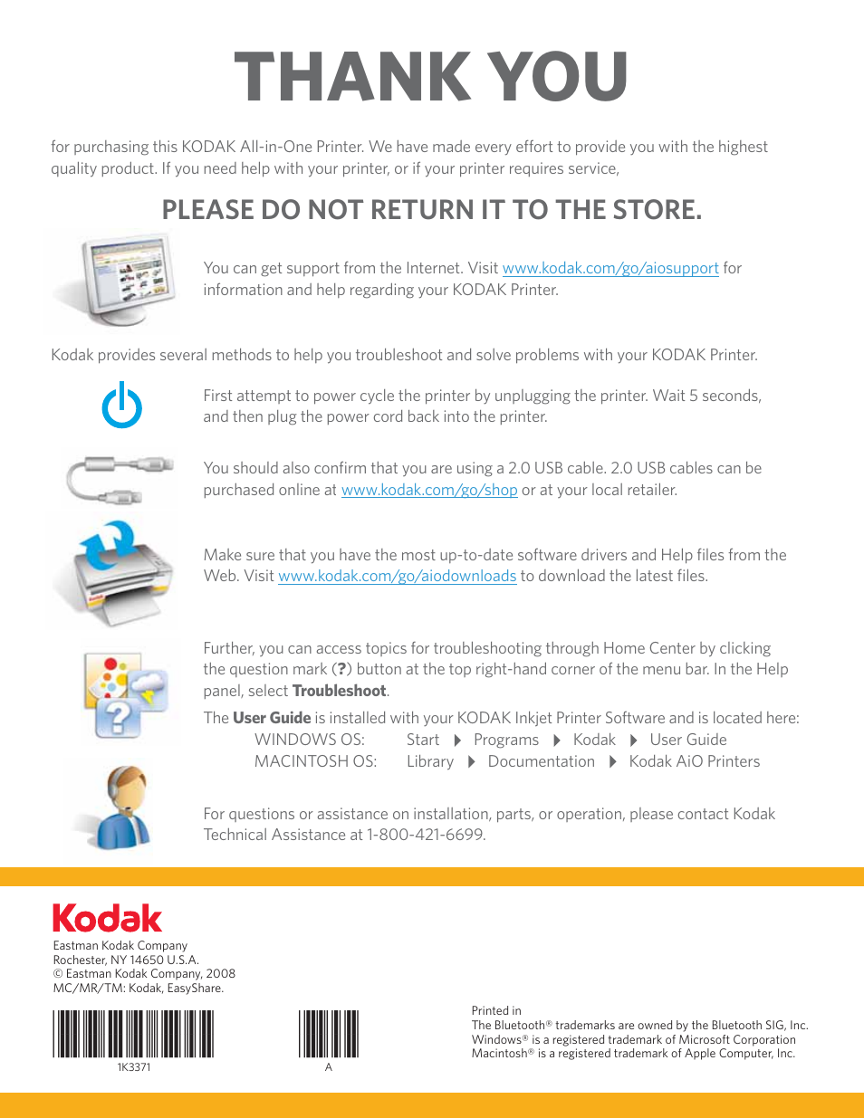 Please do not return it to the store | Kodak ESP 7 User Manual | Page 16 / 16