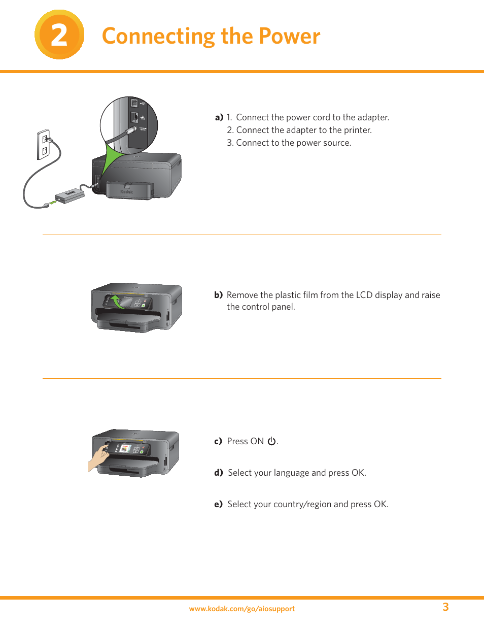 Connecting the power | Kodak ESP 7 User Manual | Page 3 / 16