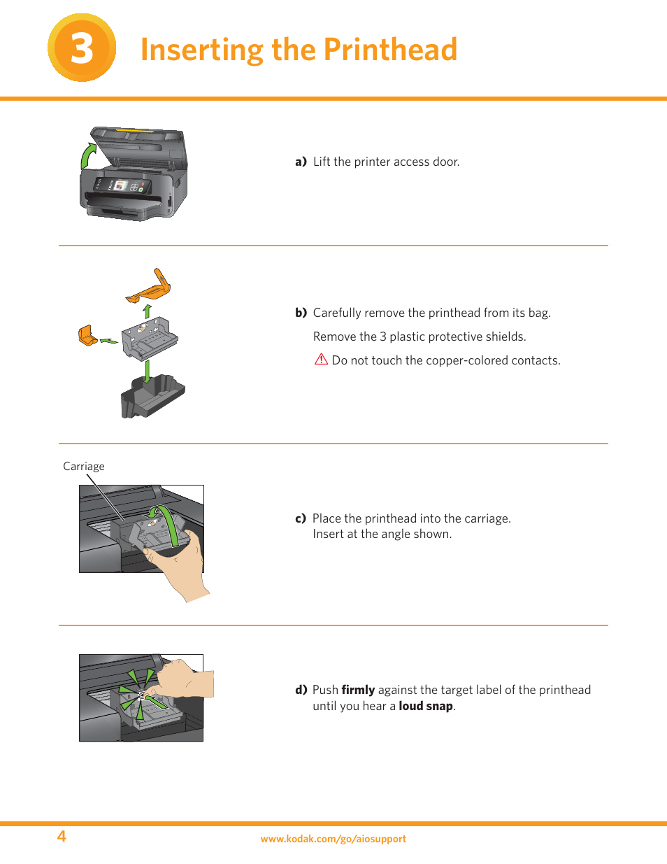 Inserting the printhead | Kodak ESP 7 User Manual | Page 4 / 16