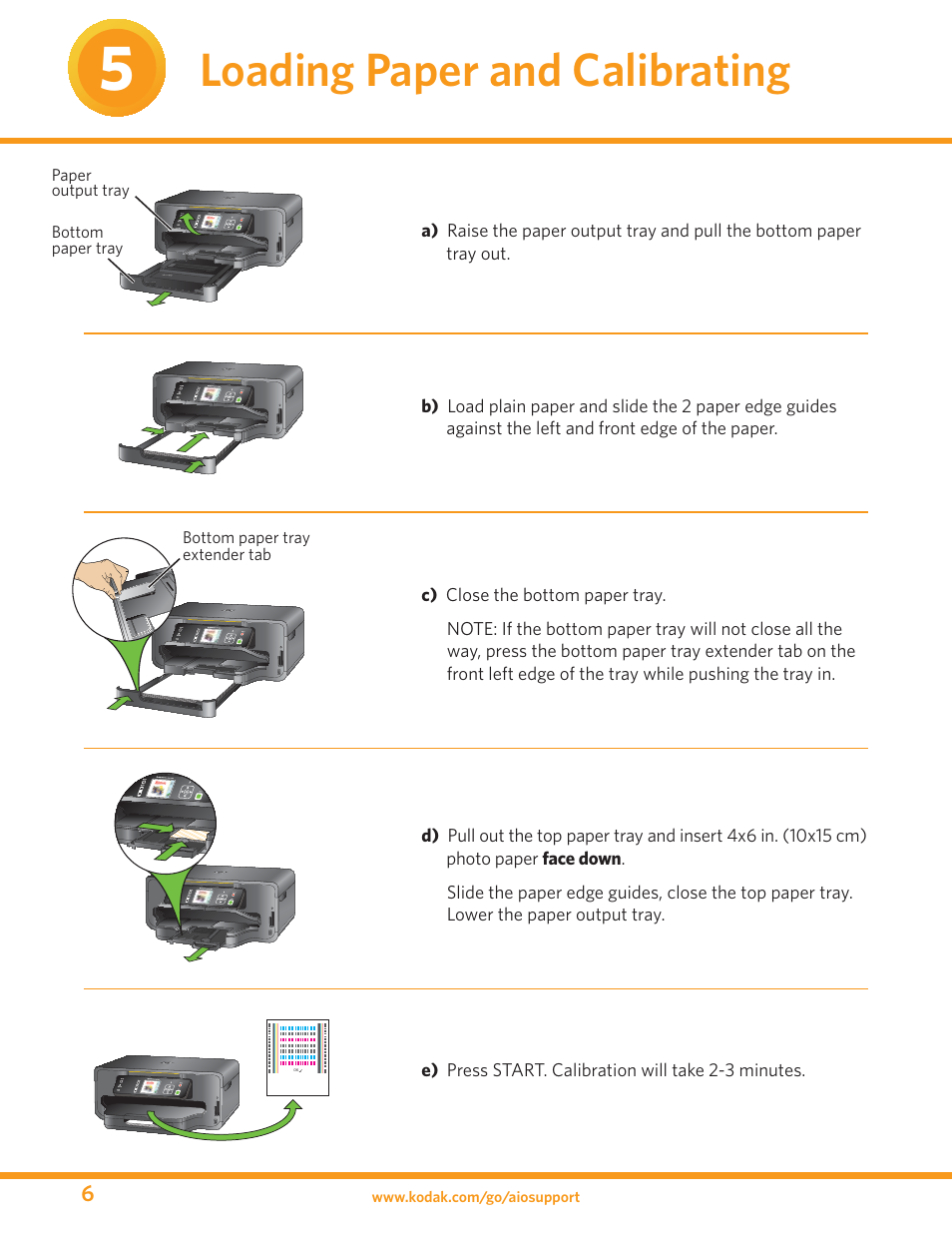 Loading paper and calibrating | Kodak ESP 7 User Manual | Page 6 / 16