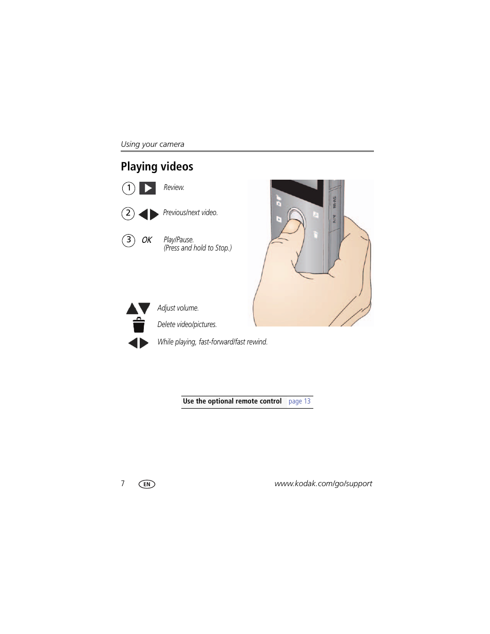 Playing videos | Kodak PLAYFULL ZE1 User Manual | Page 14 / 34