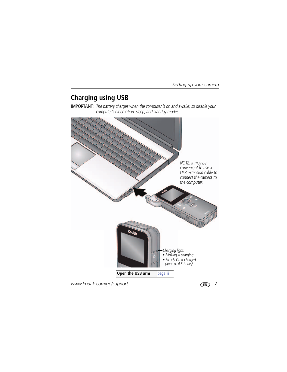 Charging using usb | Kodak PLAYFULL ZE1 User Manual | Page 9 / 34