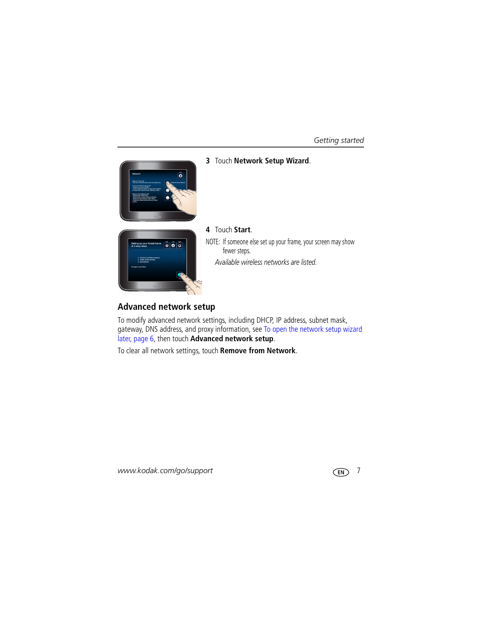 Advanced network setup | Kodak Pulse S710 User Manual | Page 13 / 44