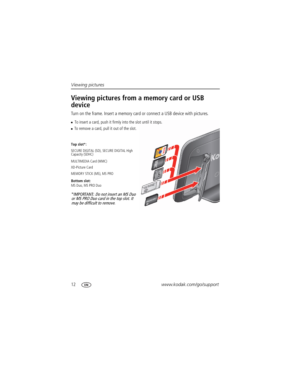 Viewing pictures from a memory card or usb device | Kodak Pulse S710 User Manual | Page 18 / 44