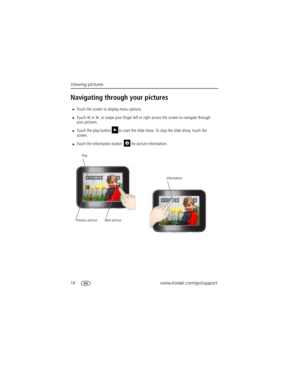 Navigating through your pictures | Kodak Pulse S710 User Manual | Page 20 / 44