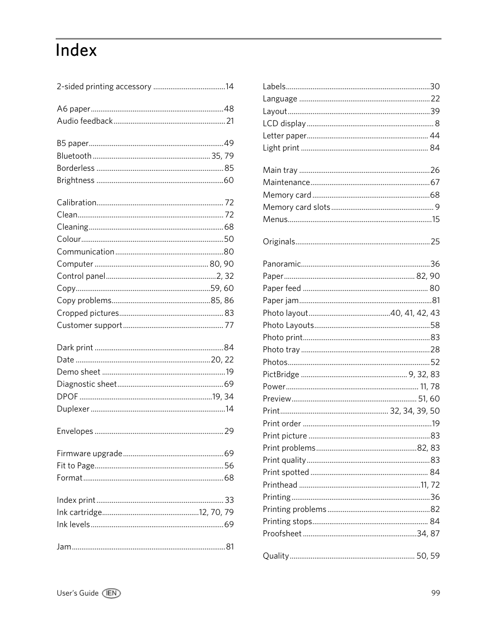 Index | Kodak 5300 User Manual | Page 103 / 104