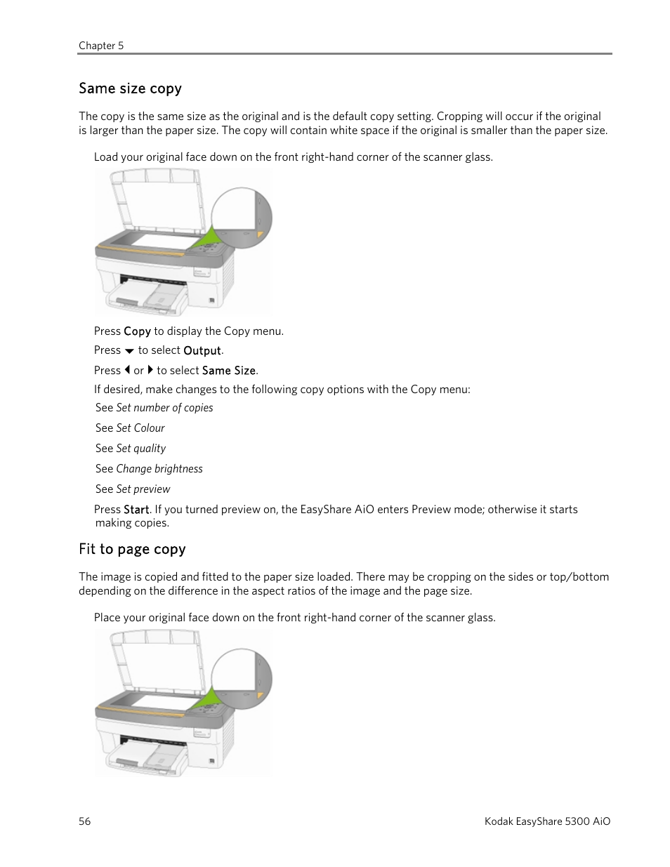 Same size copy, Fit to page copy | Kodak 5300 User Manual | Page 60 / 104