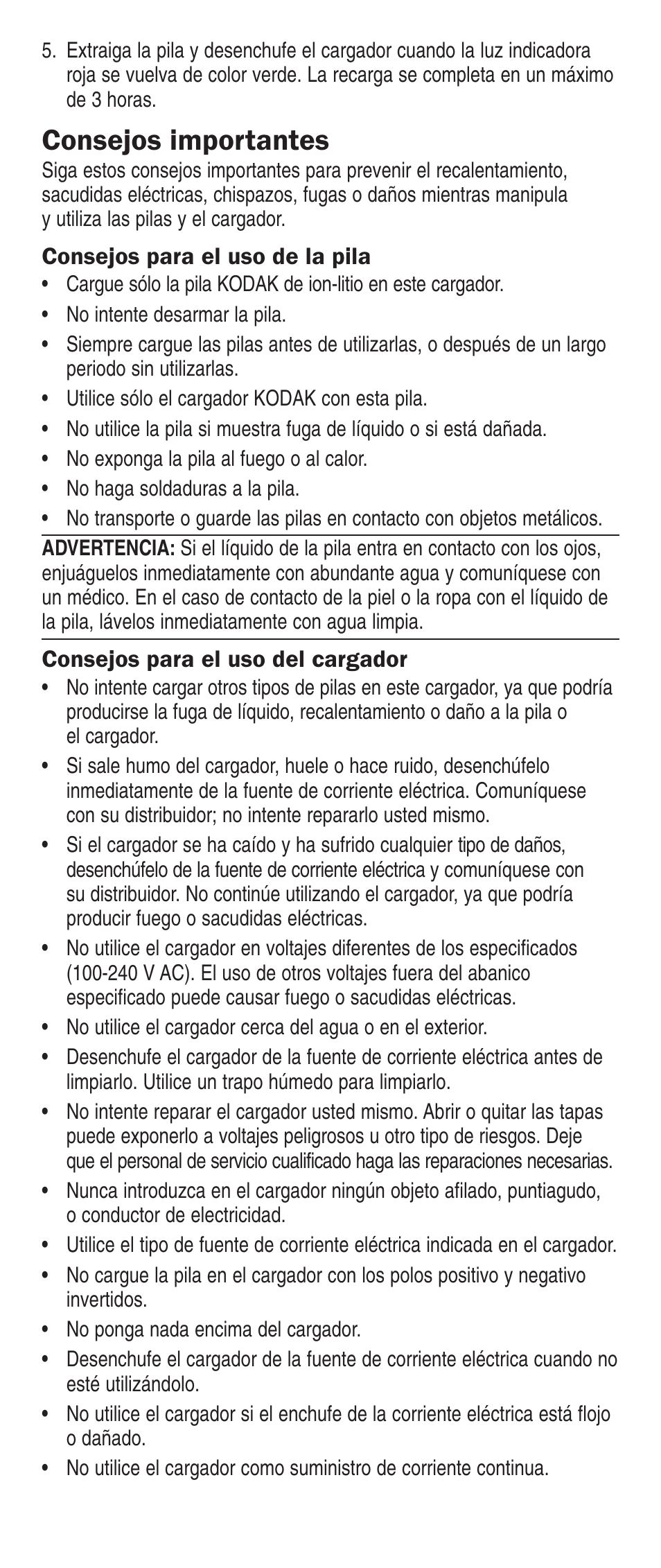 Consejos importantes | Kodak K5000 User Manual | Page 11 / 20