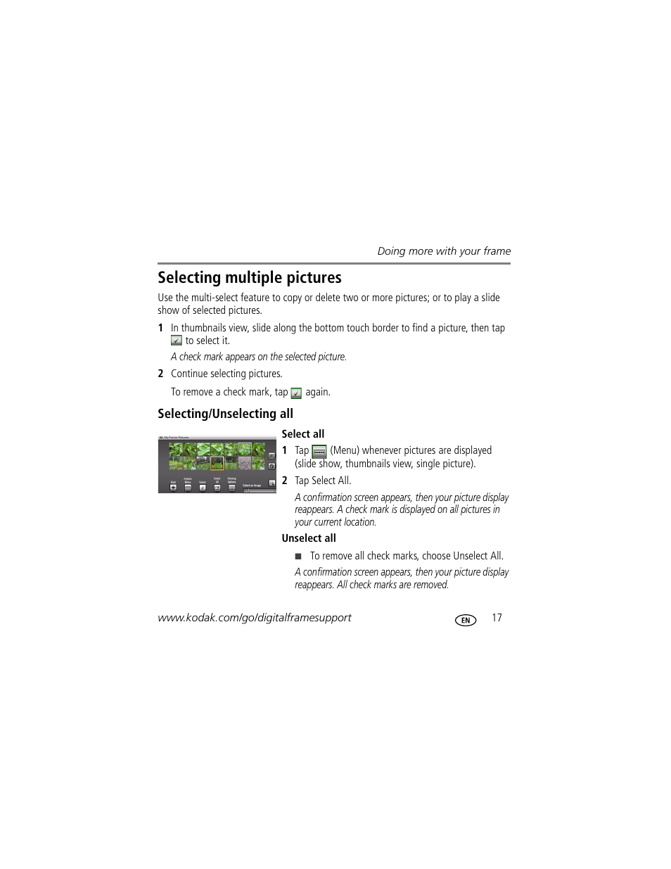 Selecting multiple pictures | Kodak EasyShare M820 User Manual | Page 17 / 28