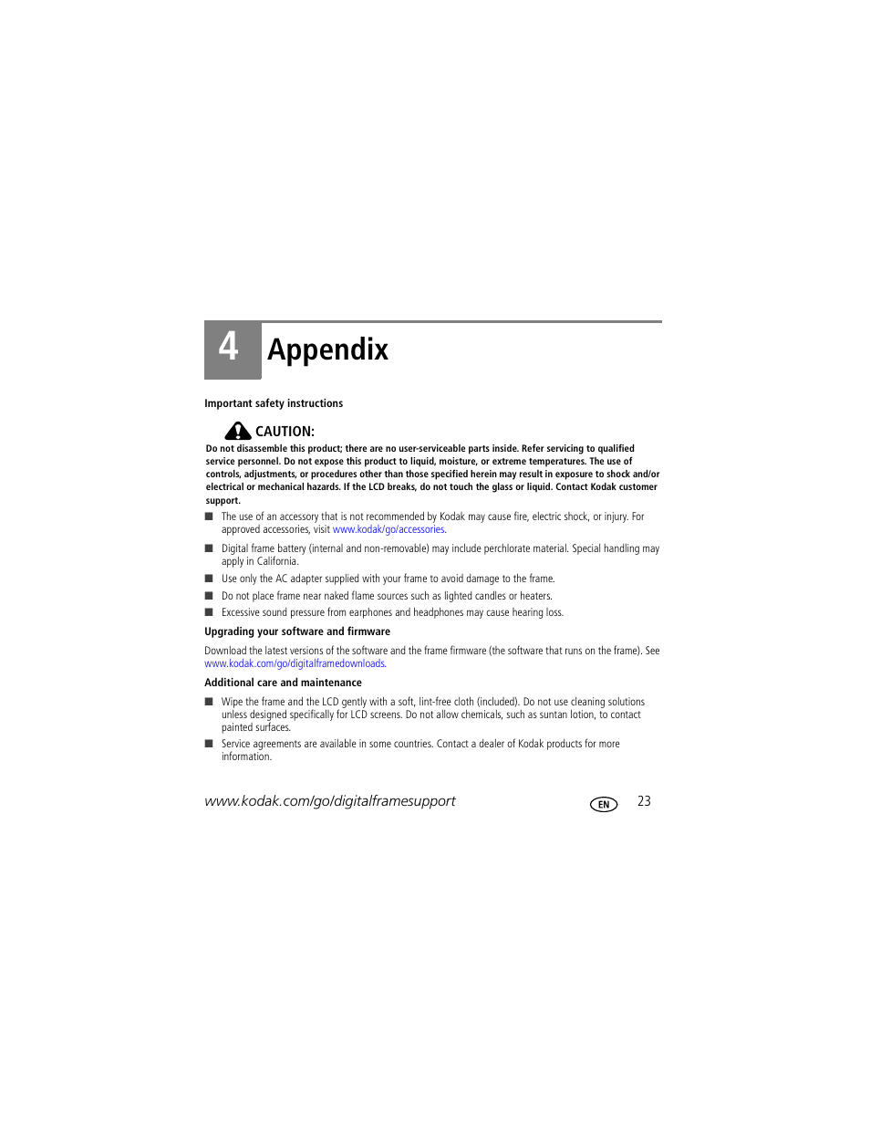 Appendix | Kodak EasyShare M820 User Manual | Page 23 / 28