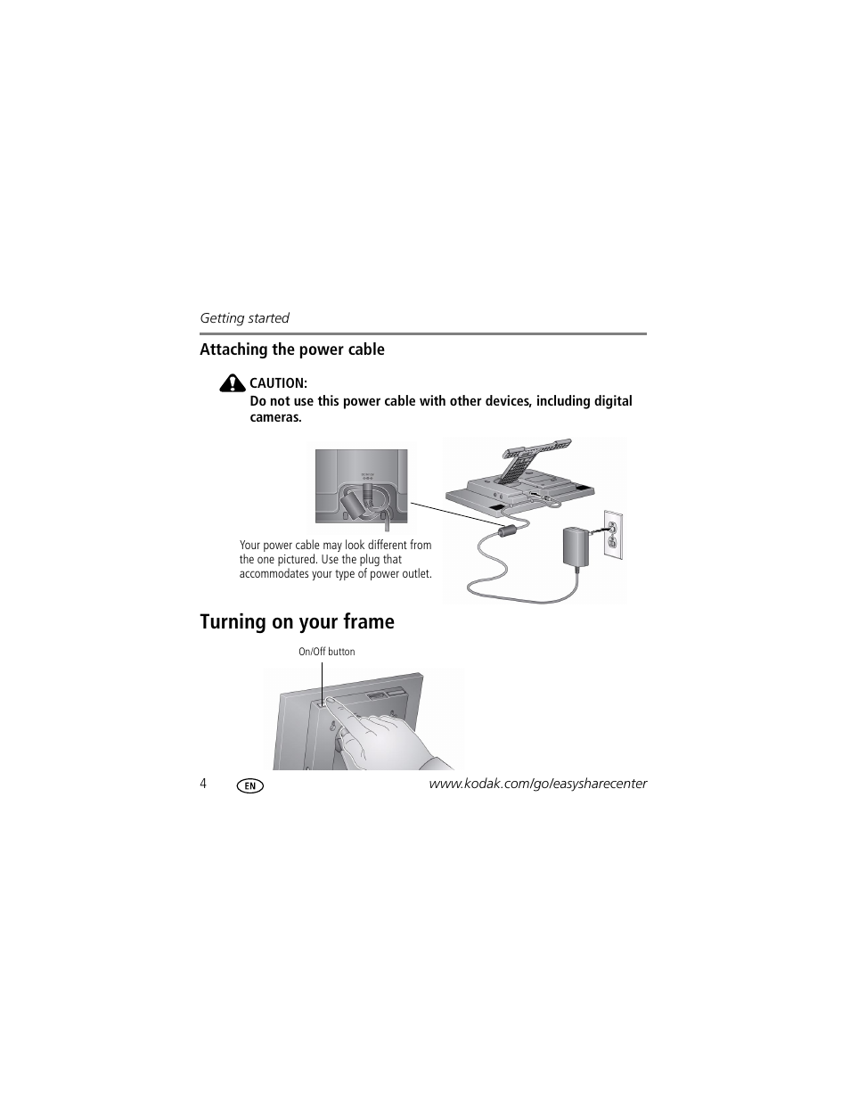 Turning on your frame | Kodak EasyShare M820 User Manual | Page 4 / 28