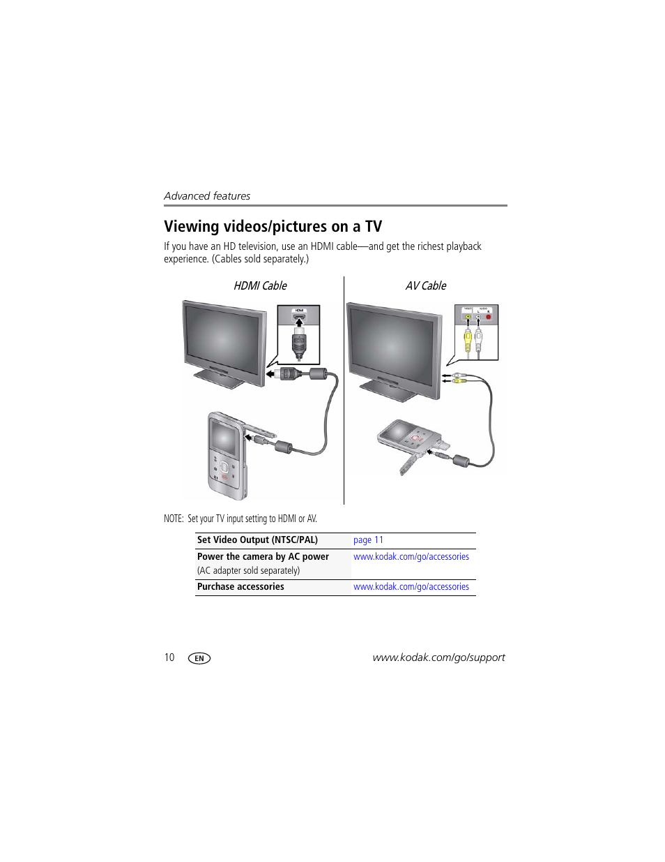 Viewing videos/pictures on a tv | Kodak ZE2 User Manual | Page 18 / 36