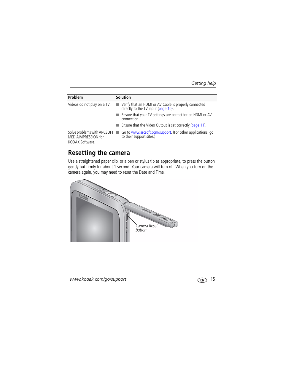 Resetting the camera | Kodak ZE2 User Manual | Page 23 / 36