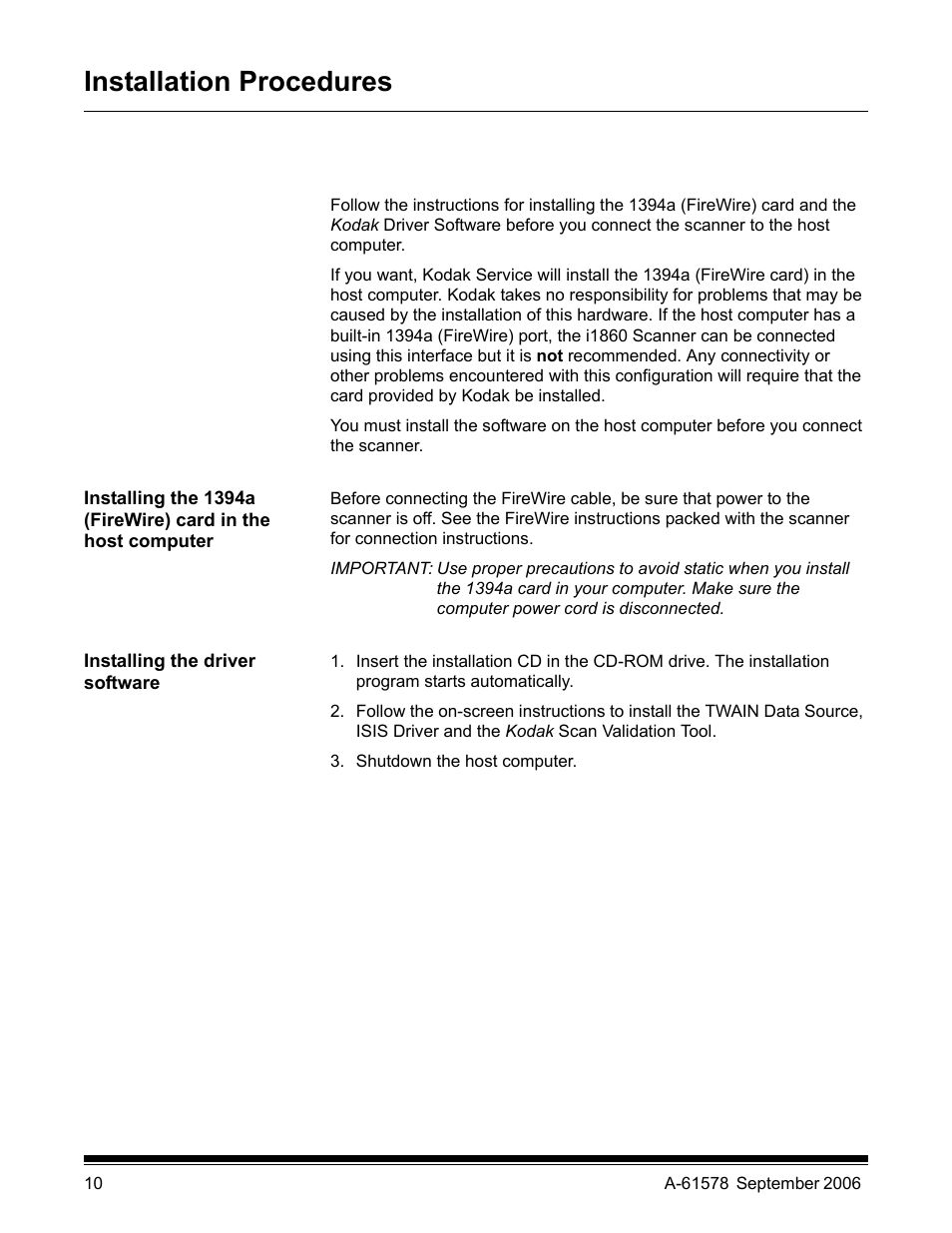 Installation procedures, Installing the driver software | Kodak I1860 User Manual | Page 12 / 25