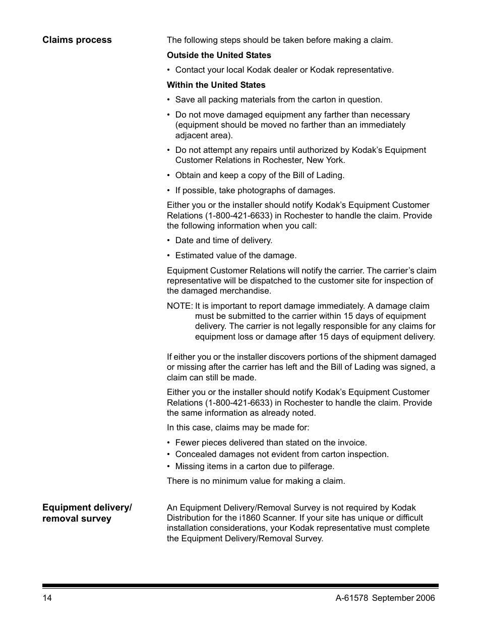 Claims process | Kodak I1860 User Manual | Page 16 / 25