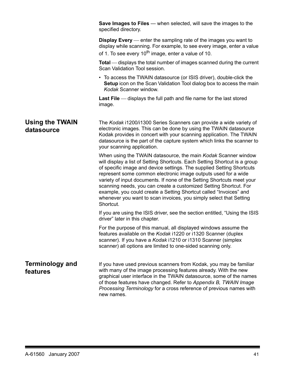 Using the twain datasource, Terminology and features | Kodak i1200 User Manual | Page 3 / 45