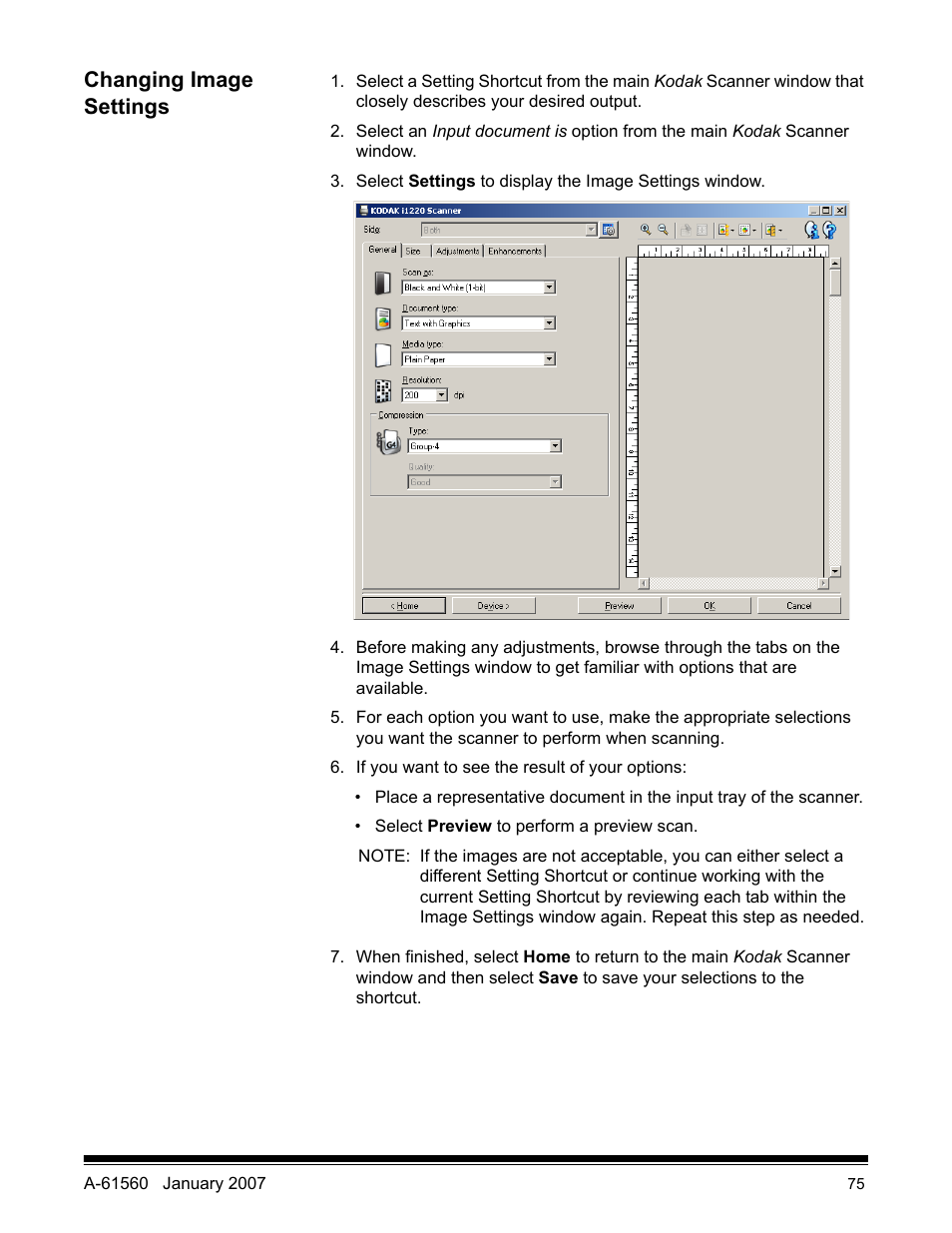 Changing image settings | Kodak i1200 User Manual | Page 37 / 45