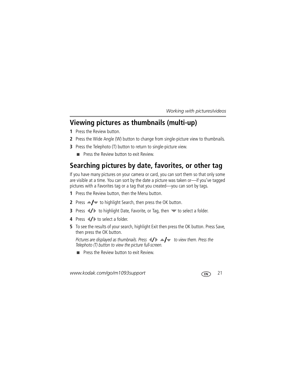 Viewing pictures as thumbnails (multi-up) | Kodak KLIC-7004 User Manual | Page 21 / 28