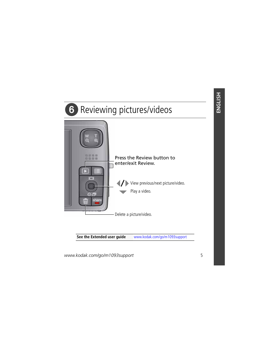 Reviewing pictures/videos | Kodak KLIC-7004 User Manual | Page 5 / 28